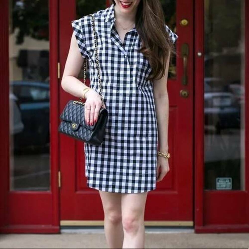 J. Crew Womens Checkered Gingham Popover Tunic Mini Dress Size XS Preppy Resort